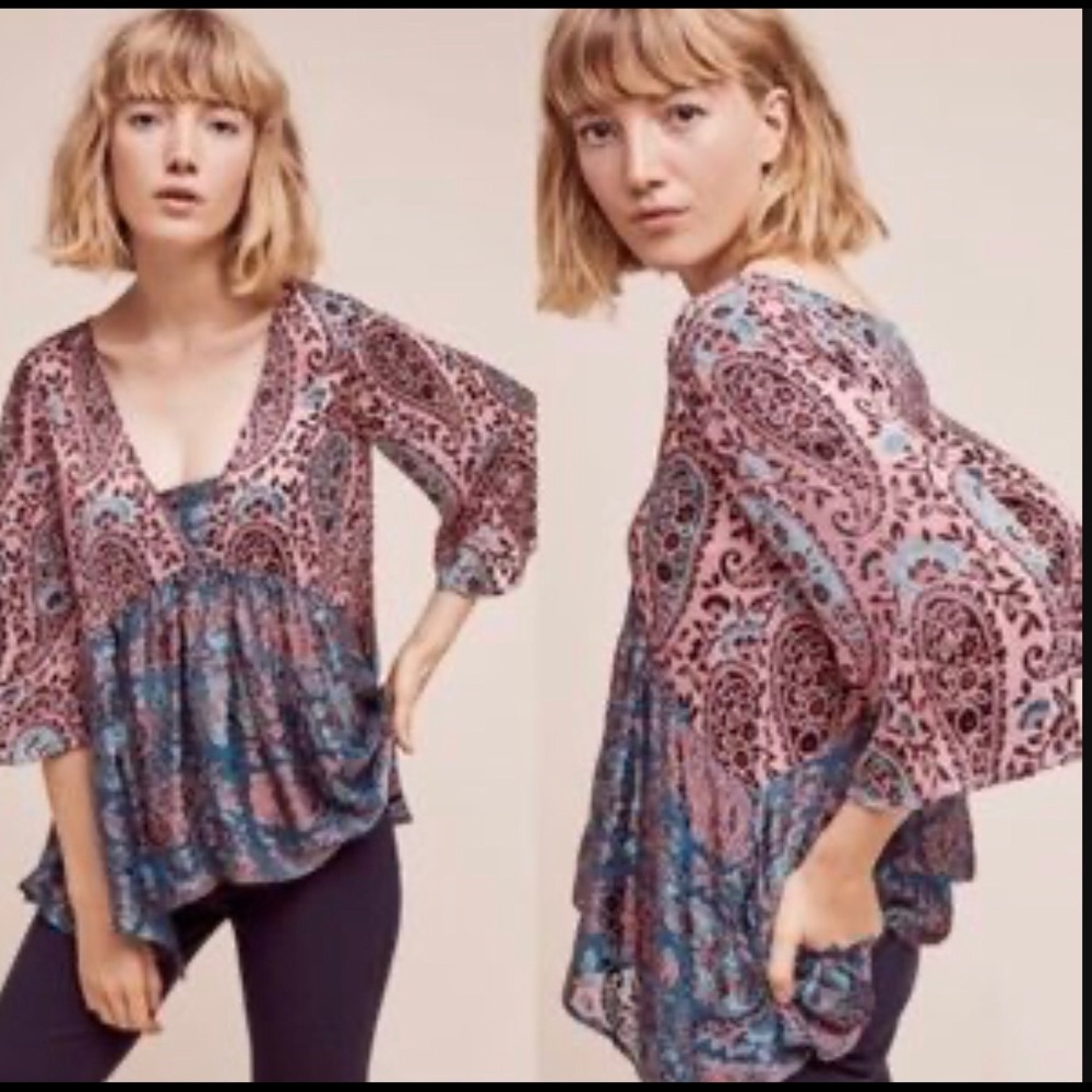 Anthropologie Floreat Valo Velvet Burnout Top